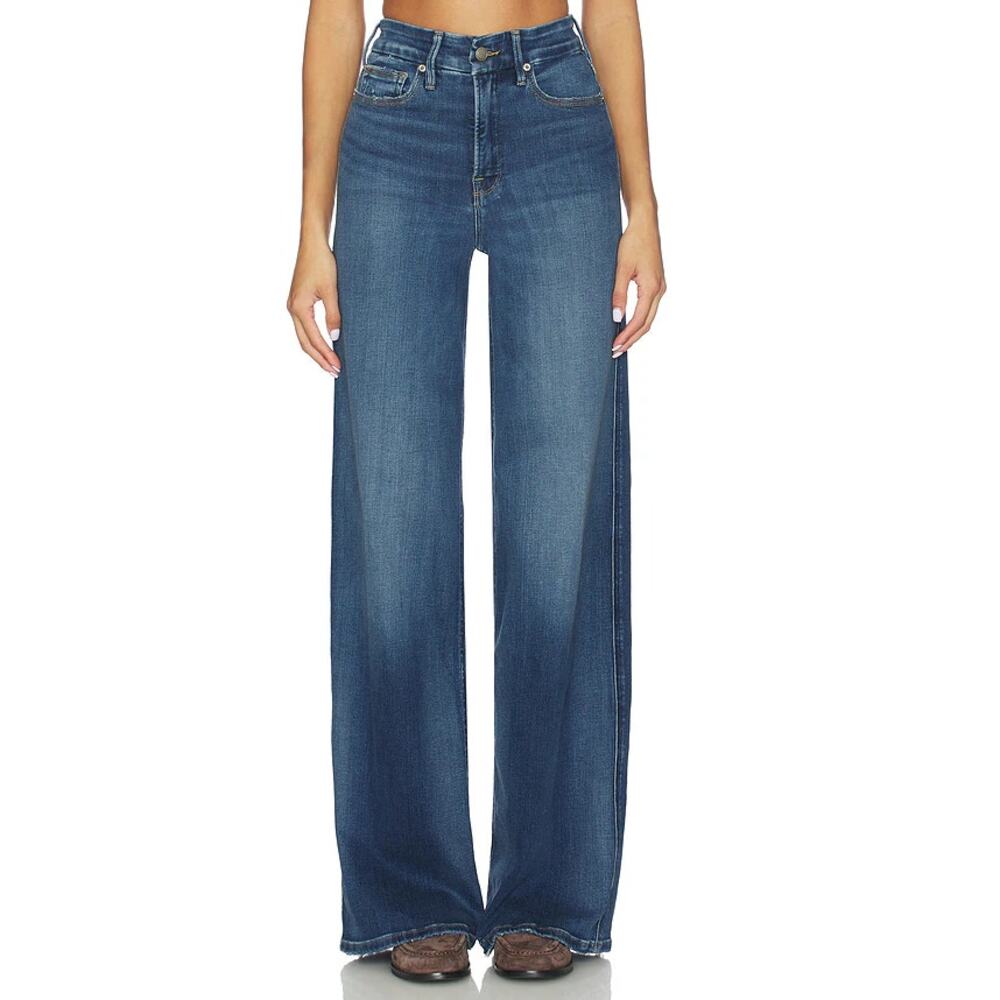 NWT Good American Soft Tech Good Skate Denim Wide Jeans Indigo891 Womens Size 2